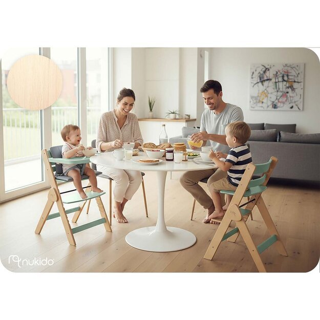 NUKIDO Medinė sulankstoma maitinimo kėdutė su reguliuojamais dirželiais 7