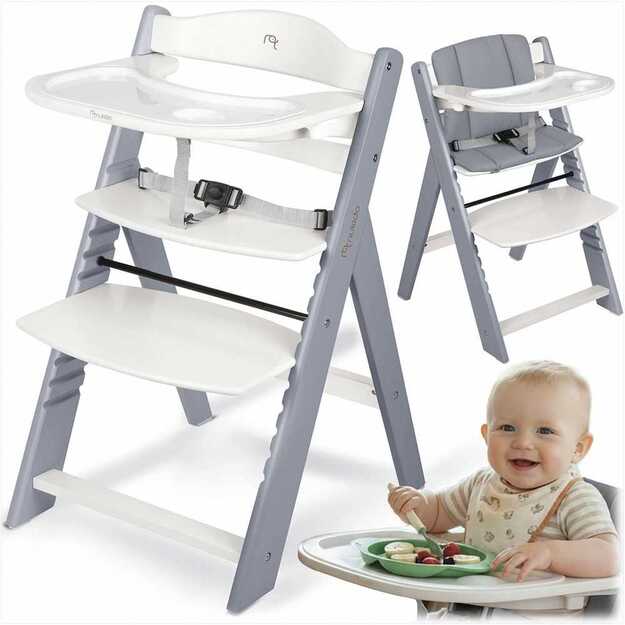 NUKIDO Nelo Medinė sulankstoma maitinimo kėdutė su reguliuojamais dirželiais