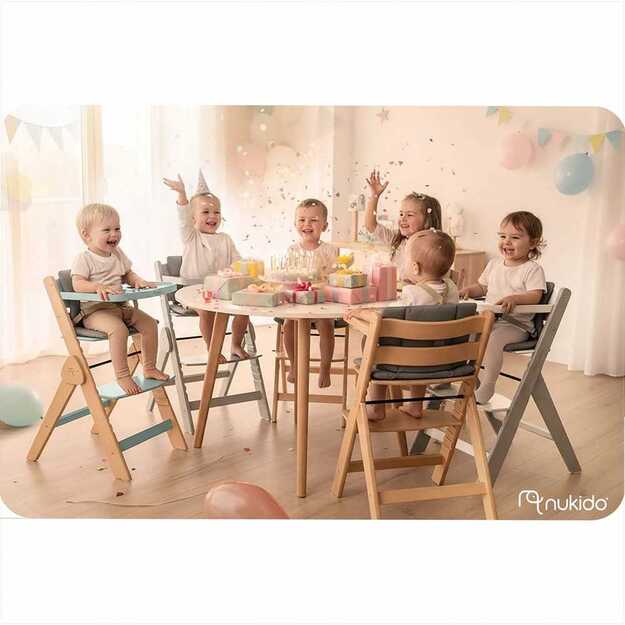 NUKIDO Nelo Medinė sulankstoma maitinimo kėdutė su reguliuojamais dirželiais 9