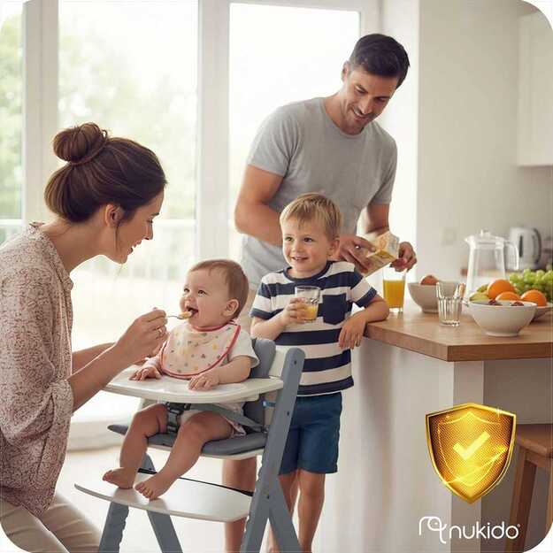 NUKIDO Nelo Medinė sulankstoma maitinimo kėdutė su reguliuojamais dirželiais 8