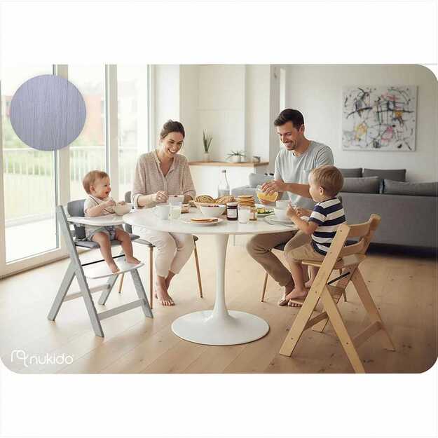 NUKIDO Nelo Medinė sulankstoma maitinimo kėdutė su reguliuojamais dirželiais 11