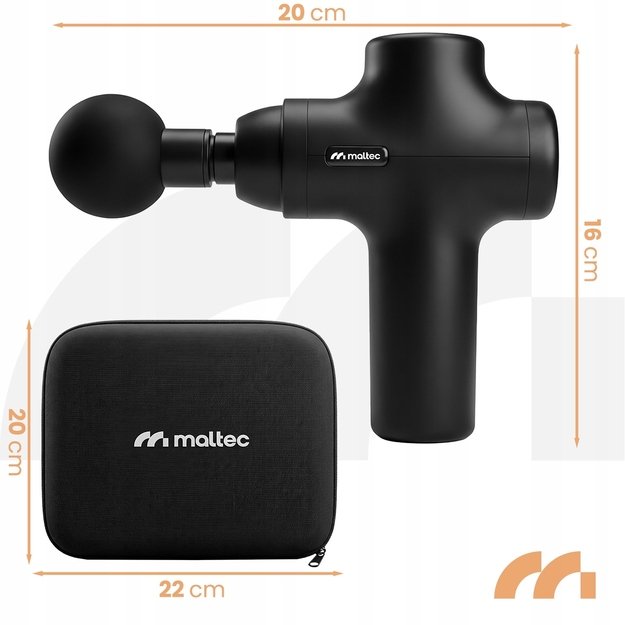 Masažo pistoletas nugarai, kūnui, pėdoms, masažinio pistoleto dėklas, 6 antgaliai, MalTec 2