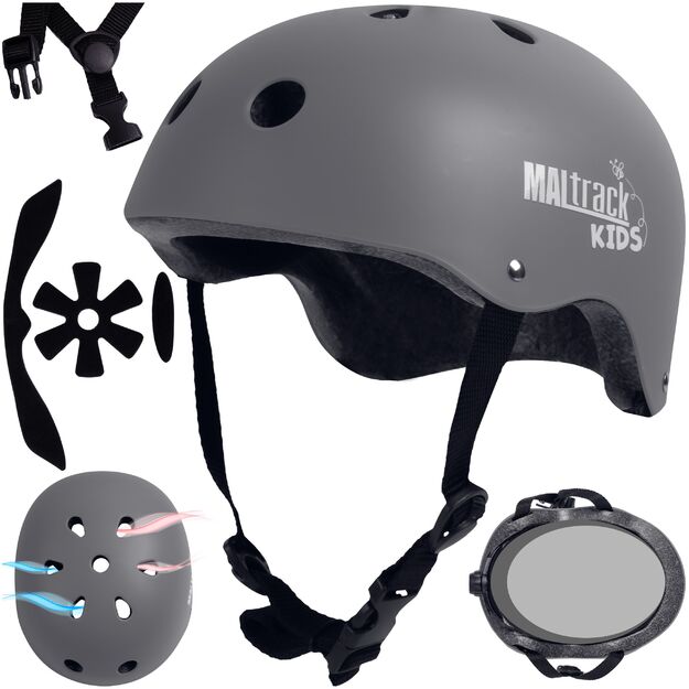 Vaikiškas dviratininko šalmas, reguliuojamas, 48–54 cm, pilkas