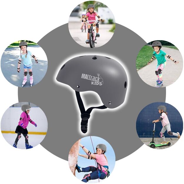Vaikiškas dviratininko šalmas, reguliuojamas, 48–54 cm, pilkas 1