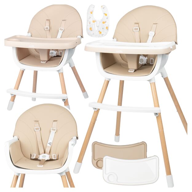 Sulankstoma vaikiška maitinimo kėdutė su reguliuojamu padėklu ir saugos diržu 3in1 BITEO
