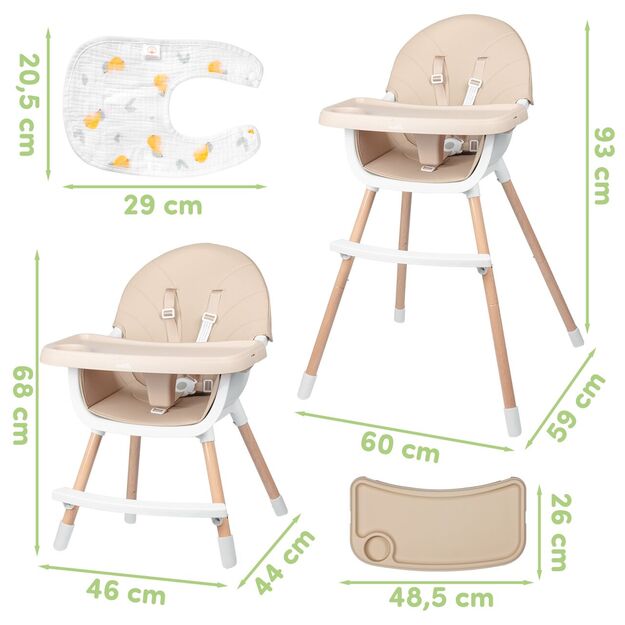 Sulankstoma vaikiška maitinimo kėdutė su reguliuojamu padėklu ir saugos diržu 3in1 BITEO 1