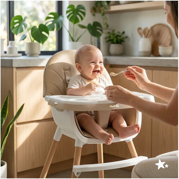 Sulankstoma vaikiška maitinimo kėdutė su reguliuojamu padėklu ir saugos diržu 3in1 BITEO 2