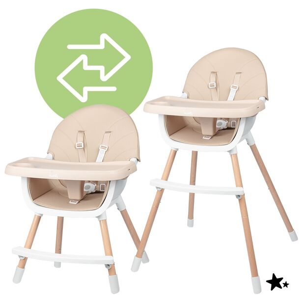 Sulankstoma vaikiška maitinimo kėdutė su reguliuojamu padėklu ir saugos diržu 3in1 BITEO 5