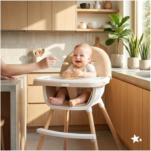 Sulankstoma vaikiška maitinimo kėdutė su reguliuojamu padėklu ir saugos diržu 3in1 BITEO 4