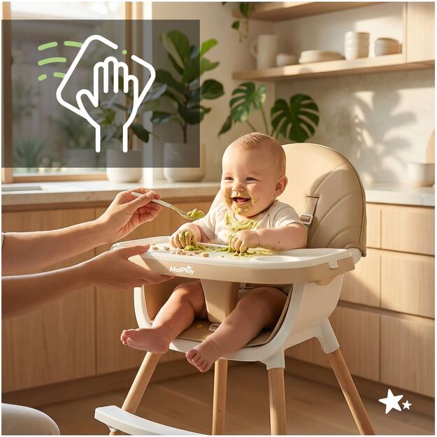 Sulankstoma vaikiška maitinimo kėdutė su reguliuojamu padėklu ir saugos diržu 3in1 BITEO 3