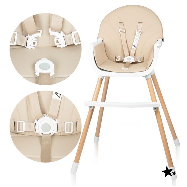 Sulankstoma vaikiška maitinimo kėdutė su reguliuojamu padėklu ir saugos diržu 3in1 BITEO 7