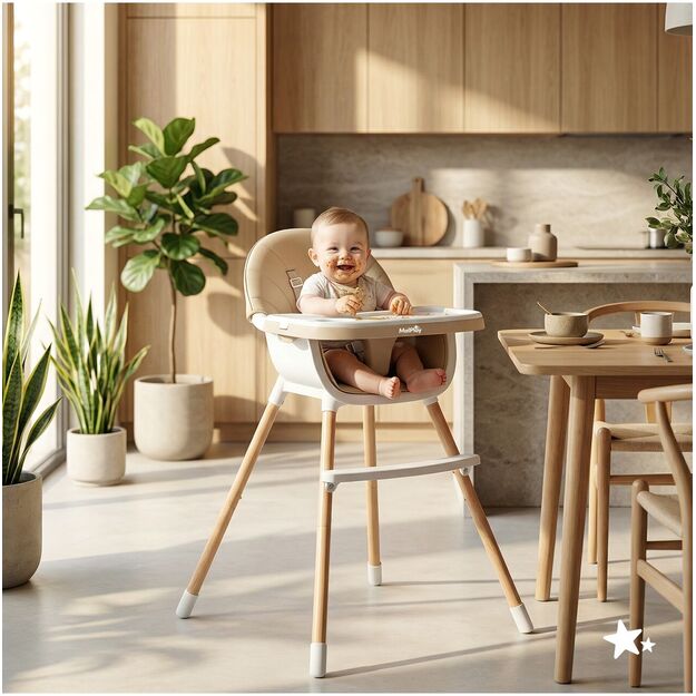Sulankstoma vaikiška maitinimo kėdutė su reguliuojamu padėklu ir saugos diržu 3in1 BITEO 8
