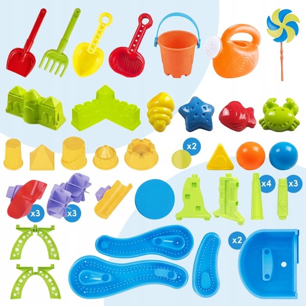 Smėlio ir vandens žaidimų stalas su priedais, 46 el. 2