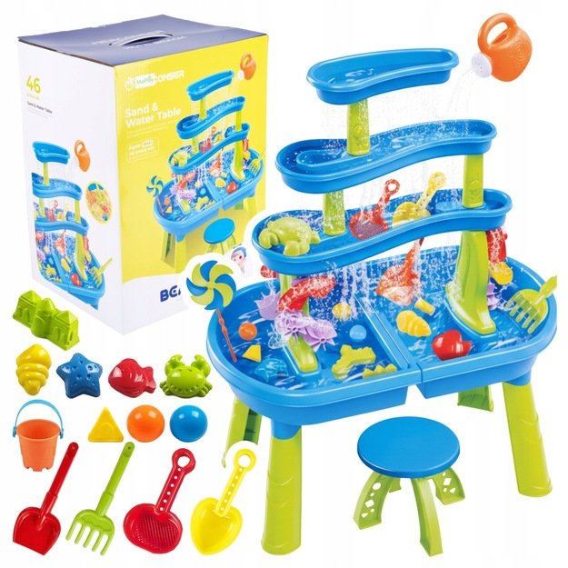 Smėlio ir vandens žaidimų stalas su priedais, 46 el.
