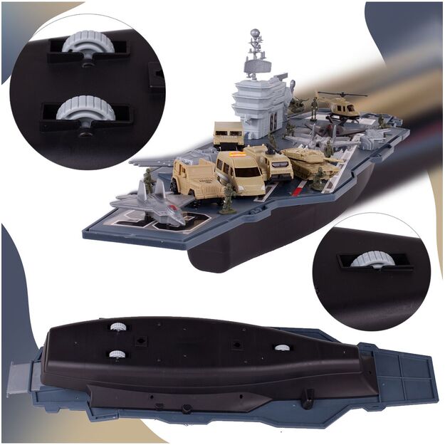Žaislinis didelis karinis laivas su lėktuvais ir automobiliais  5