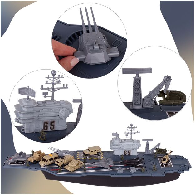 Žaislinis didelis karinis laivas su lėktuvais ir automobiliais  3