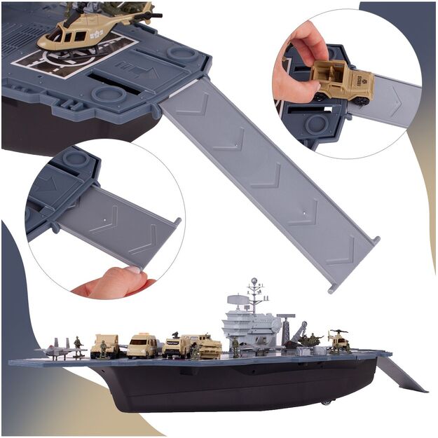Žaislinis didelis karinis laivas su lėktuvais ir automobiliais  6