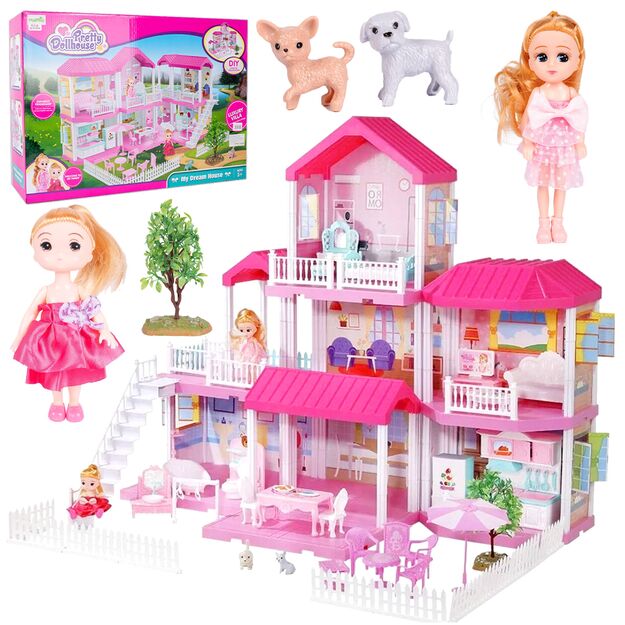 Didelis lėlių namelis su LED apšvietimu 3in 1, 71 cm