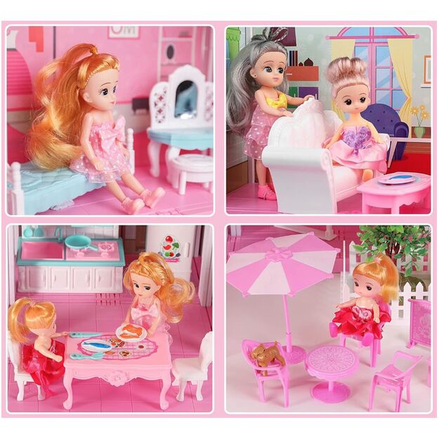 Didelis lėlių namelis su LED apšvietimu 3in 1, 71 cm 12