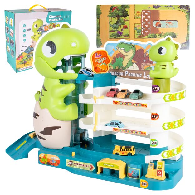 Žaislinė automobilių stovėjimo aikštelė Dinozauras, 6 automobiliai