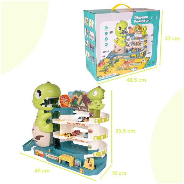 Žaislinė automobilių stovėjimo aikštelė Dinozauras, 6 automobiliai 2