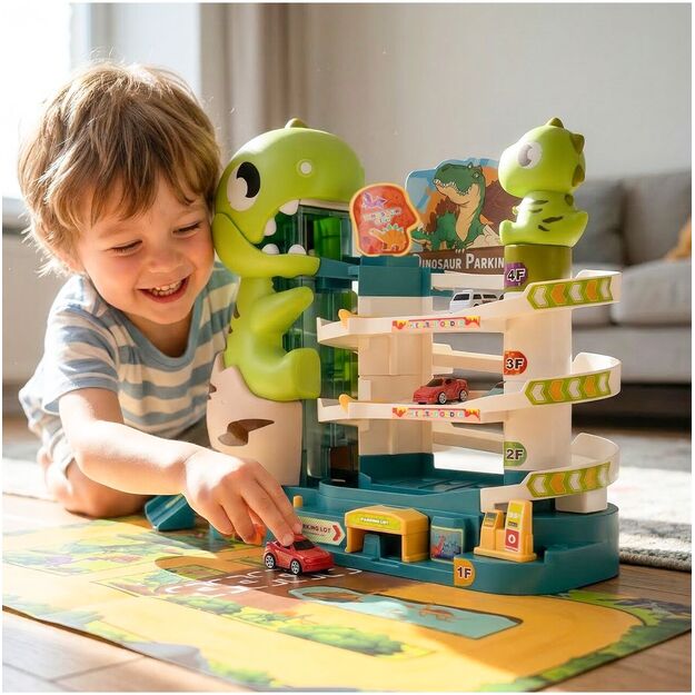 Žaislinė automobilių stovėjimo aikštelė Dinozauras, 6 automobiliai 4