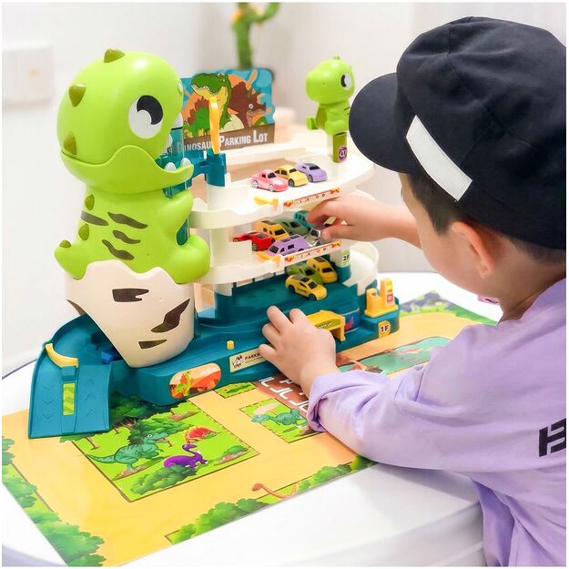 Žaislinė automobilių stovėjimo aikštelė Dinozauras, 6 automobiliai 6