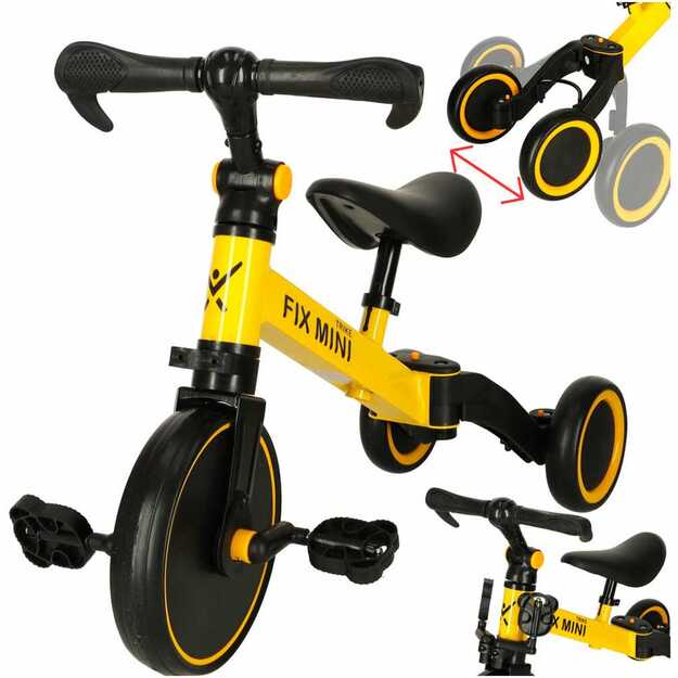 Trike Fix Mini krosinis triratukas 3in1 su pedalais, geltonas