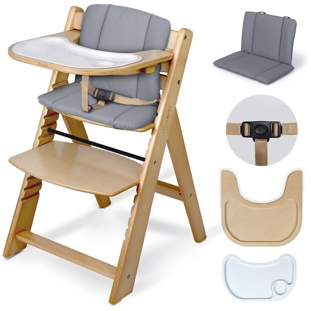 NUKIDO Medinė sulankstoma maitinimo kėdutė su reguliuojamais dirželiais 1