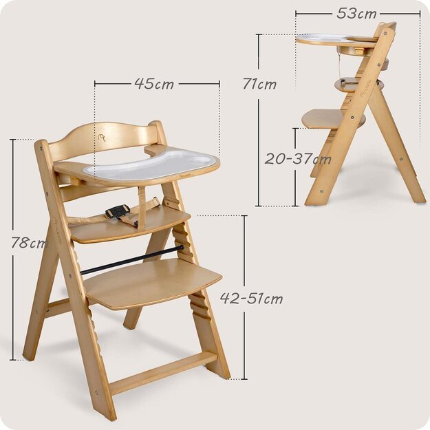 NUKIDO Medinė sulankstoma maitinimo kėdutė su reguliuojamais dirželiais 4