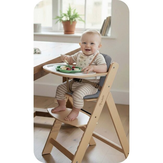 NUKIDO Medinė sulankstoma maitinimo kėdutė su reguliuojamais dirželiais 6