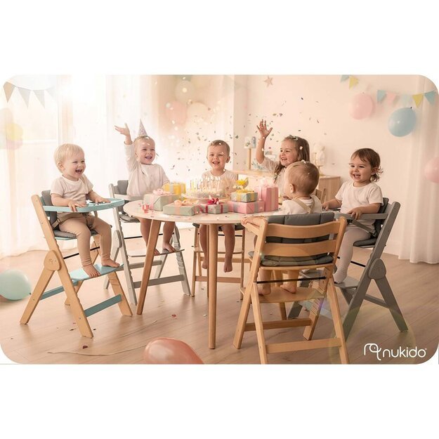 NUKIDO Medinė sulankstoma maitinimo kėdutė su reguliuojamais dirželiais 8