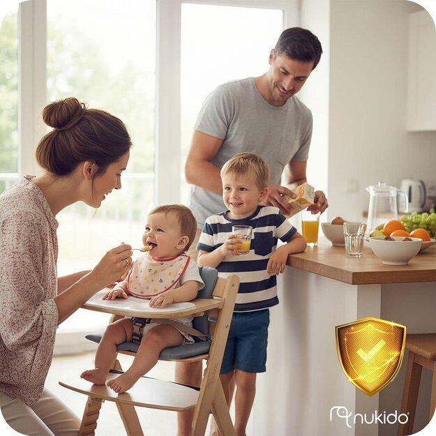 NUKIDO Medinė sulankstoma maitinimo kėdutė su reguliuojamais dirželiais 9