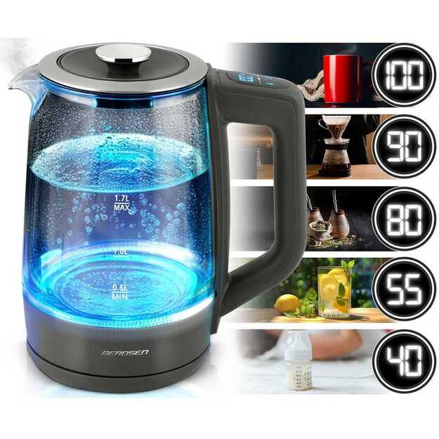 Berdsen BD-711 1,7 l elektrinis virdulys su temperatūros reguliavimu, stiklinis 10