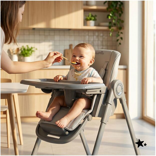 Sulankstoma maitinimo kėdutė su reguliuojamu padėklu ir dirželiais, SAVRO 4