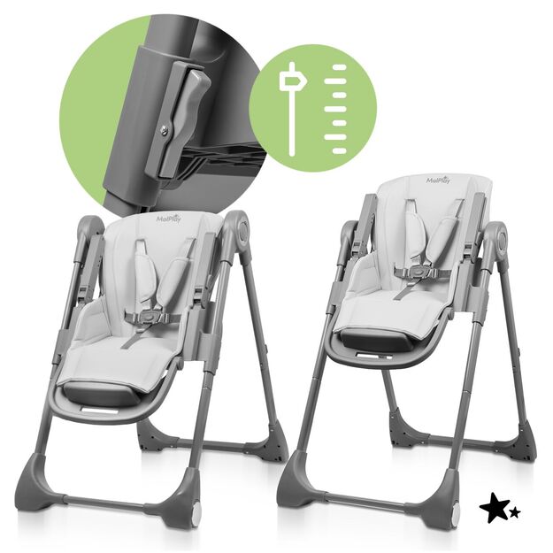 Sulankstoma maitinimo kėdutė su reguliuojamu padėklu ir dirželiais, SAVRO 3