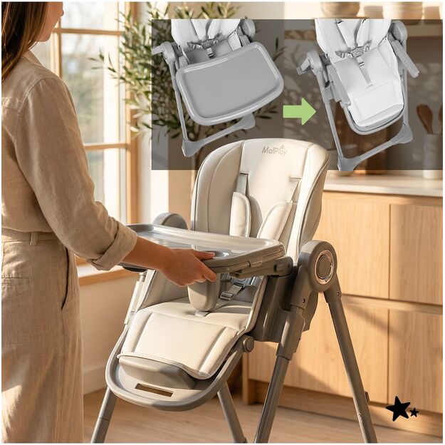 Sulankstoma maitinimo kėdutė su reguliuojamu padėklu ir dirželiais, SAVRO 6