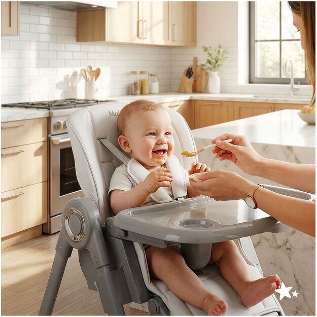 Sulankstoma maitinimo kėdutė su reguliuojamu padėklu ir dirželiais, SAVRO 7