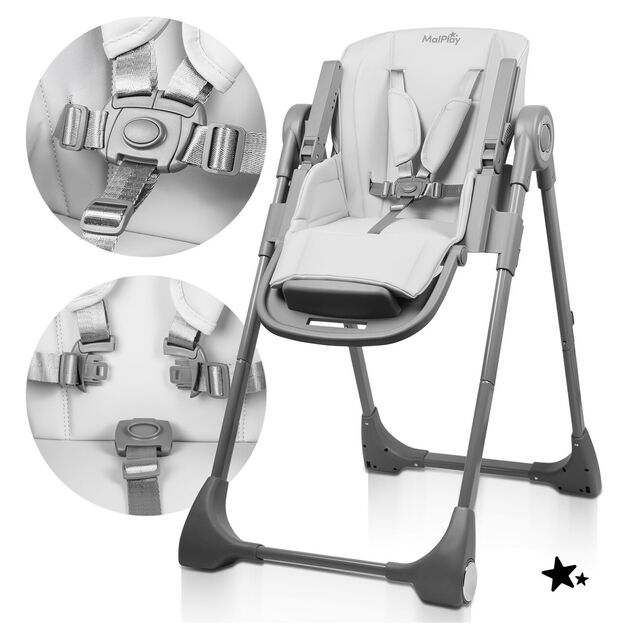 Sulankstoma maitinimo kėdutė su reguliuojamu padėklu ir dirželiais, SAVRO 9