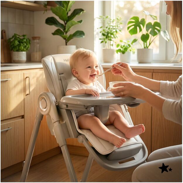 Sulankstoma maitinimo kėdutė su reguliuojamu padėklu ir dirželiais, SAVRO 8