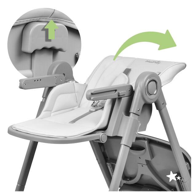 Sulankstoma maitinimo kėdutė su reguliuojamu padėklu ir dirželiais, SAVRO 11