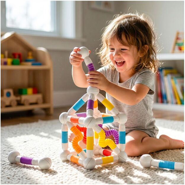 Magnetinis vamzdelių konstruktorius, 42 dalys, lanksti 3D konstrukcija 2