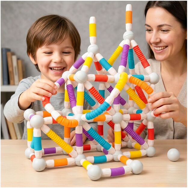 Magnetinis vamzdelių konstruktorius, 42 dalys, lanksti 3D konstrukcija 4