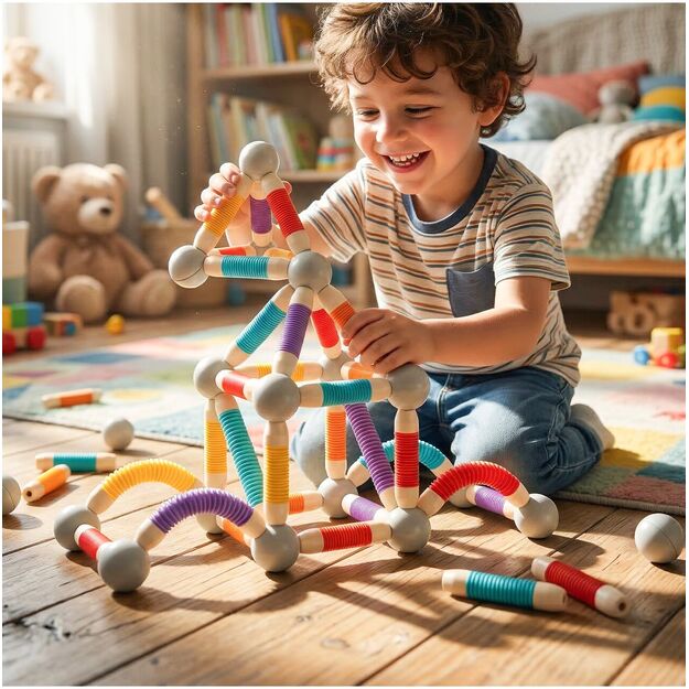 Magnetinis vamzdelių konstruktorius, 42 dalys, lanksti 3D konstrukcija 6