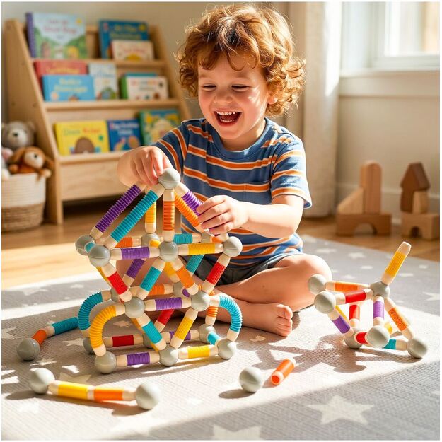 Magnetinis vamzdelių konstruktorius, 42 dalys, lanksti 3D konstrukcija 9