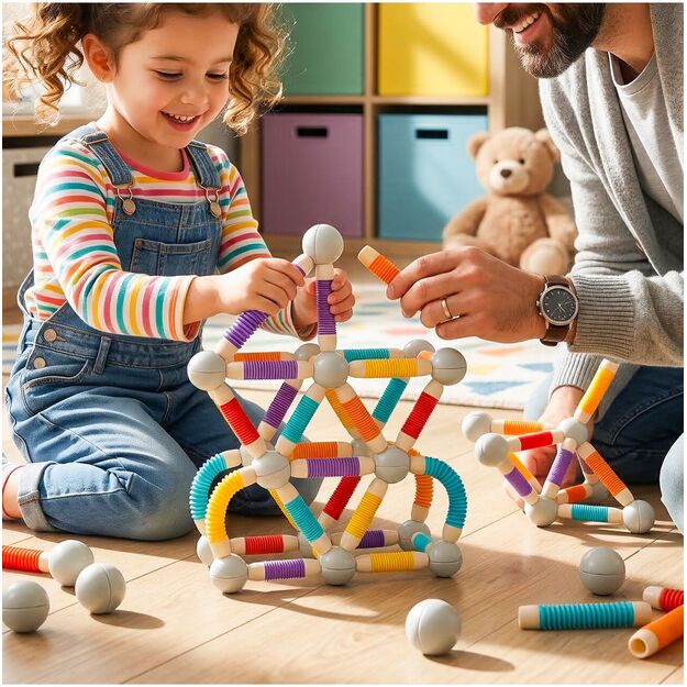 Magnetinis vamzdelių konstruktorius, 42 dalys, lanksti 3D konstrukcija 13