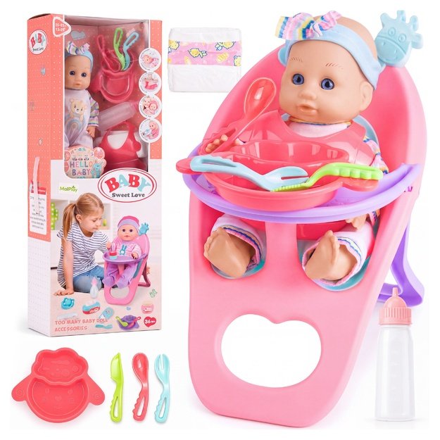 Lėlė „Baby Sweet Love“ su maitinimo rinkiniu ir kėdute