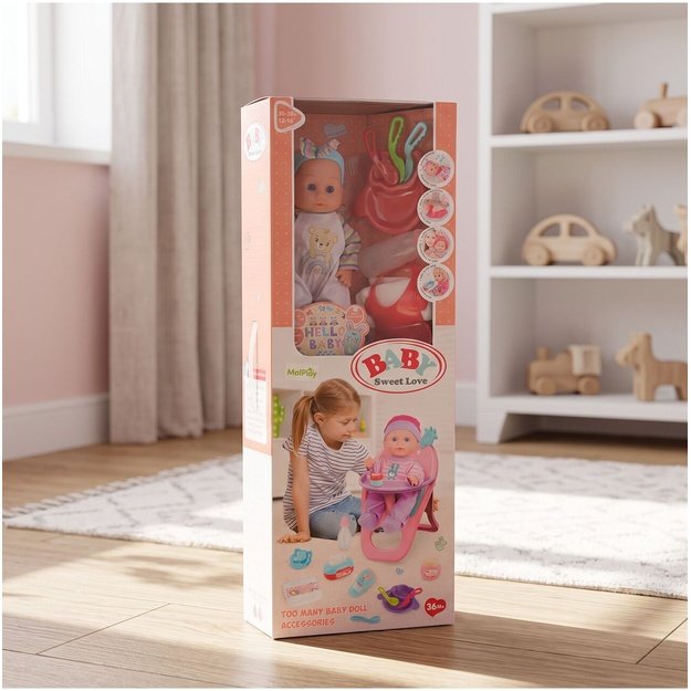 Lėlė „Baby Sweet Love“ su maitinimo rinkiniu ir kėdute