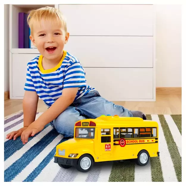 Žaislinis mokyklinis autobusas su šviesa, garsu ir atsidarančiomis durimis