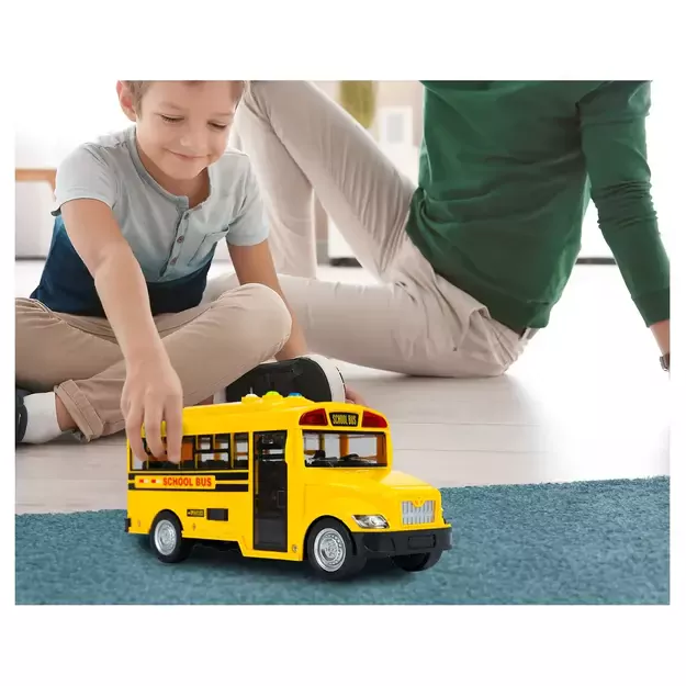 Žaislinis mokyklinis autobusas su šviesa, garsu ir atsidarančiomis durimis